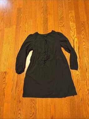 Long-Sleeve Tie-Front Black Women's Dress